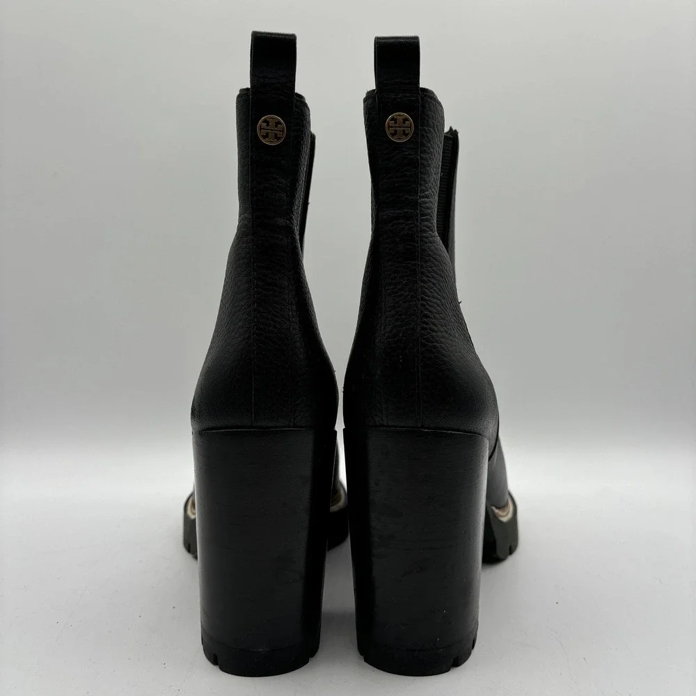 Tory Burch Carson Lug Bootie Women's 7 Chelsea Ankle Boots Heel Black Leather